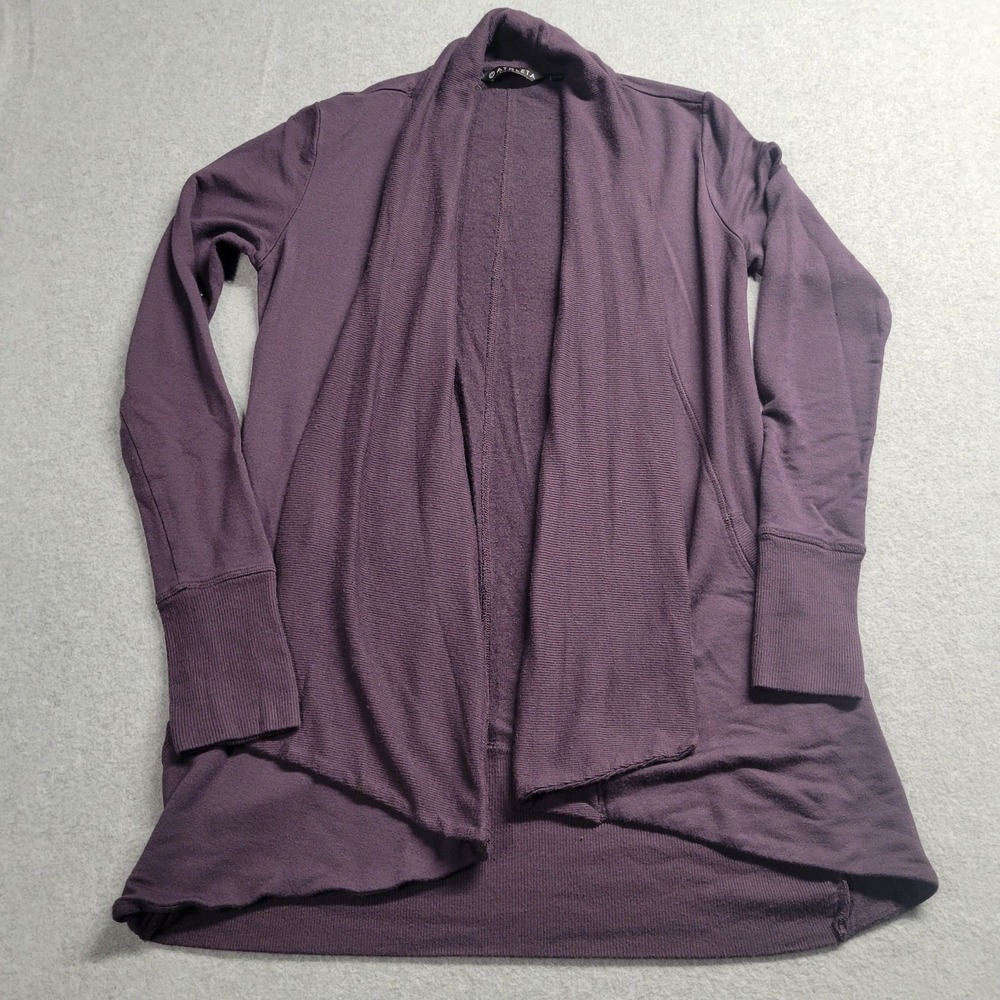 Athleta Pranayama Wrap Cardigan Plum Purple Modal Open Front Thumbholes‎ XXS